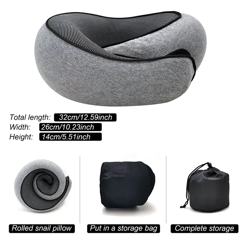Travel Neck Pillow Memory Foam U-shaped Pillow Snail Style Travel Neck Support Portable Adjustable Soft Noon Break Sleep Pillows Quick Pick Grocers