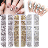 2400pcs+ Shiny Clear Crystal Gems Nail Rhinestones 1.5-4mm Mixed Round Glass Stone Flatback Nail Charms 12grids Nail Diamond DIY Econic Blanks