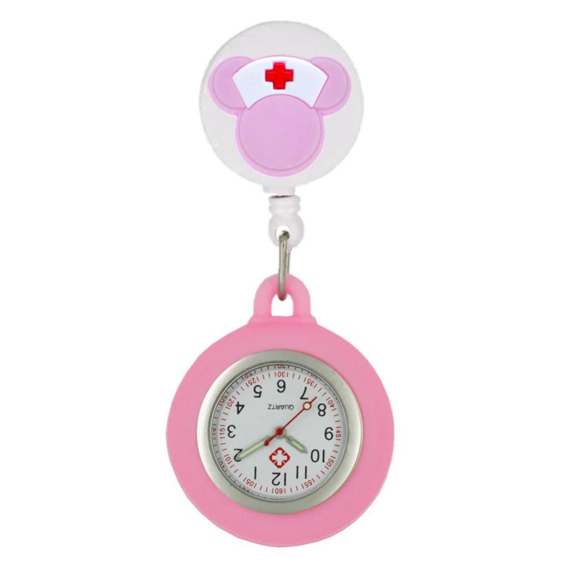 Retractable Lovely Cartoon Pattern Nurse Doctor Pocket Hang Clips Watches Colourful Hospital Medical Women Mens Badge Reel Clock Quick Pick Grocers