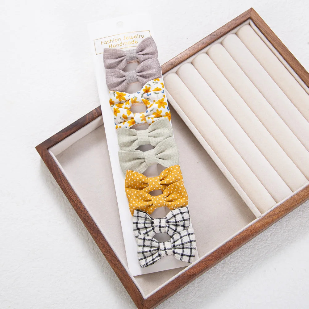 10Pcs/Set Mini Hair Bows Clips Baby Girls Cute Froal Print Plaid Hairbows Checkered Gingham Hairpins Korean Safety Kids Headwear Purest Peak