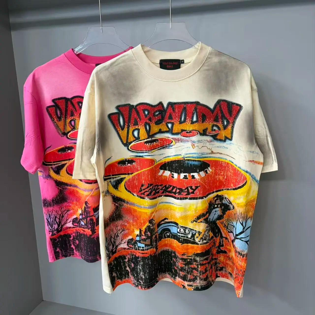 2026 New Fashion Streetwear Shinning Diamond Baggy Tshirts for Men and Women Short Sleeve Rhinestone Cotton Top Tees Oversized Quick Pick Grocers