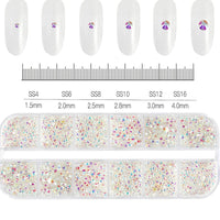 12Grids SS6-SS30 Mixed Nail Rhinestones Shiny Clear/Gold/Pink/Blue Diamond Flat-back Nail Gems Glass Stones Nails Decoration Econic Blanks
