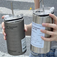 Portable 600ml Thermos Cup 304 Stainless Steel Coffee Mug Thermal Leak-proof Water Bottle with Straw Insulated Bottle Drinkware Quick Pick Grocers