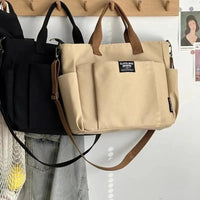 Urban Minimalist Female Student Large Capacity Commuting Horizontal Canvas Single Shoulder Diagonal Cross Portable Tote Bag Econic Blanks