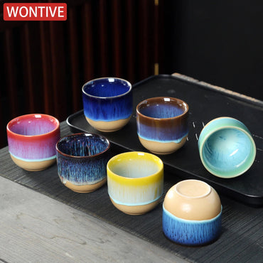 Kiln Change China Ceramic Tea Cup Pottery Jianzhan Drinkware  Temmoku Glaze Porcelain Kung Fu Cups Set for Water Latte Milk Quick Pick Grocers