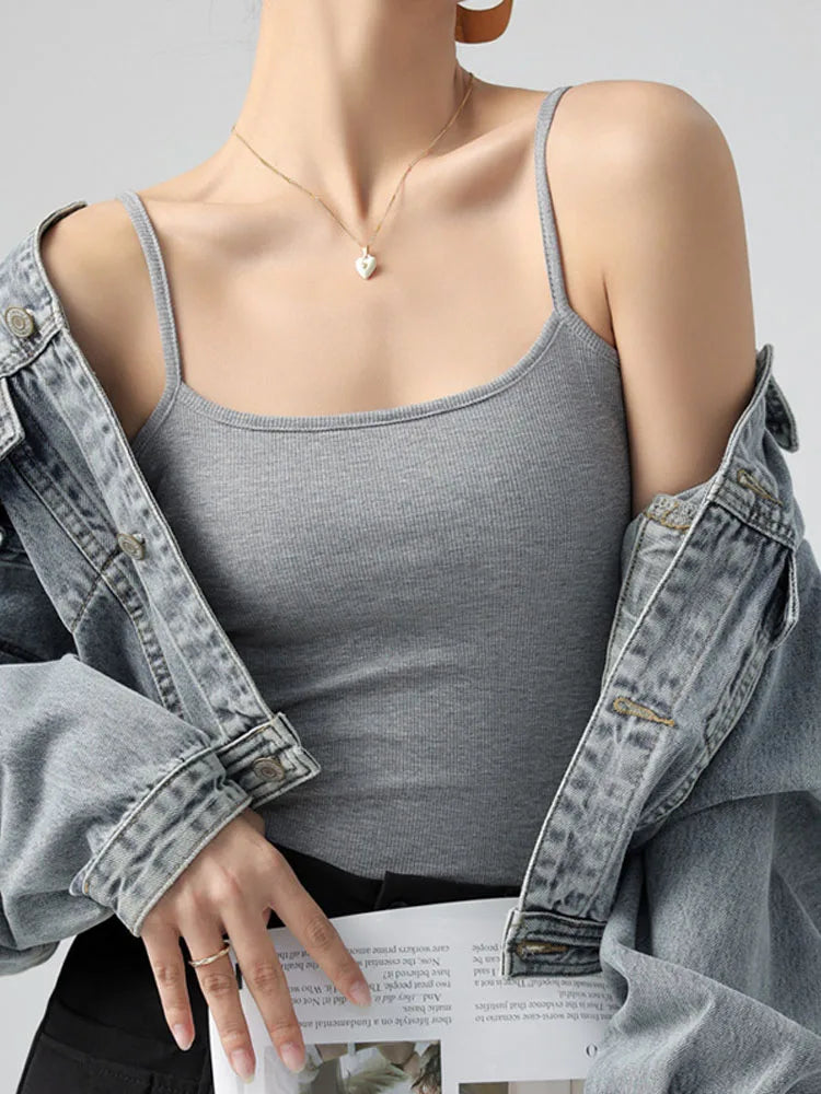Women's Summer Basic Sleeveless Tank Top Spaghetti Strap Slim Fit Stretch Knitted Solid Color Camisole Quick Pick Grocers