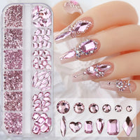 12Grids SS6-SS30 Mixed Nail Rhinestones Shiny Clear/Gold/Pink/Blue Diamond Flat-back Nail Gems Glass Stones Nails Decoration Econic Blanks