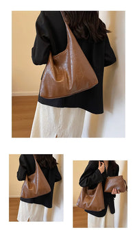 Autumn and Winter Vintage Women's Bag Large Capacity Suede Shoulder Bag Solid Color Simple Casual Commuter Bag Retro Handbags Quick Pick Grocers