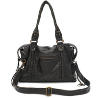 Vintage Washed PU Leather Large Capacity Tote Zip Pockets Braid Decor Shoulder Cross body Bag Unisex Women Daily Travel Handbag Quick Pick Grocers