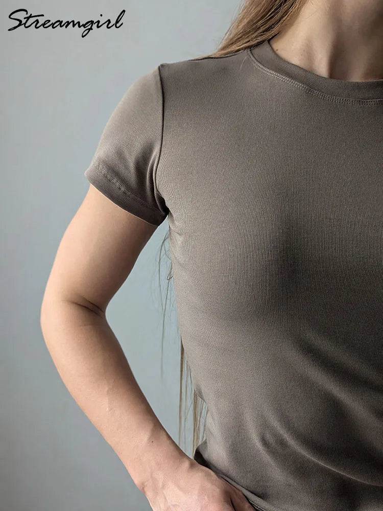 Basic T Shirts Women Cotton Slim Fit White Tops Summer Black Tees Crew Neck 100% Cotton T Shirt For Women Plain T-shirts Soft Quick Pick Grocers
