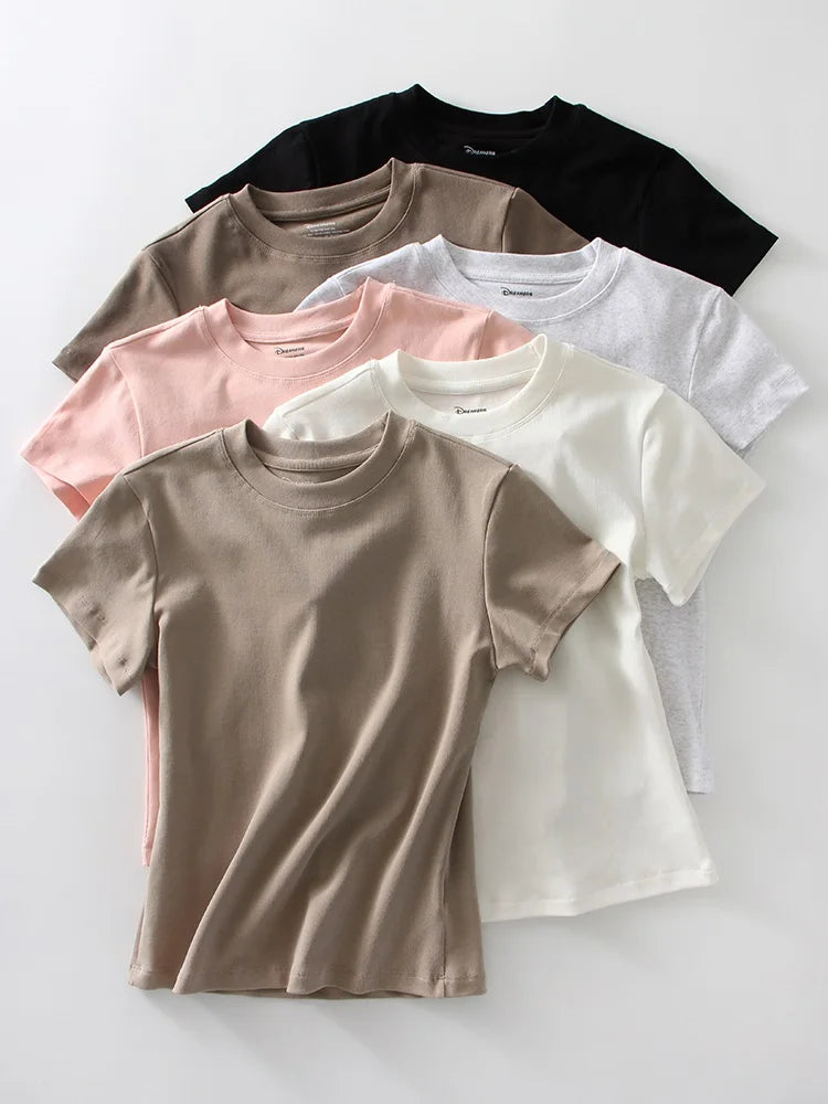 Basic T Shirts Women Cotton Slim Fit White Tops Summer Black Tees Crew Neck 100% Cotton T Shirt For Women Plain T-shirts Soft Quick Pick Grocers