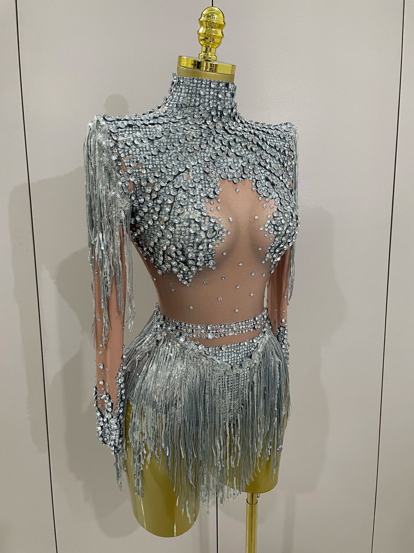 Women Sparkly Rhinestone Sequin Tassel Stretch Bodysuits 2025 New Arrival Birthday Party Nightclub Dj Stage Performance Costume Quick Pick Grocers