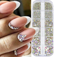 2400pcs+ Shiny Clear Crystal Gems Nail Rhinestones 1.5-4mm Mixed Round Glass Stone Flatback Nail Charms 12grids Nail Diamond DIY Econic Blanks