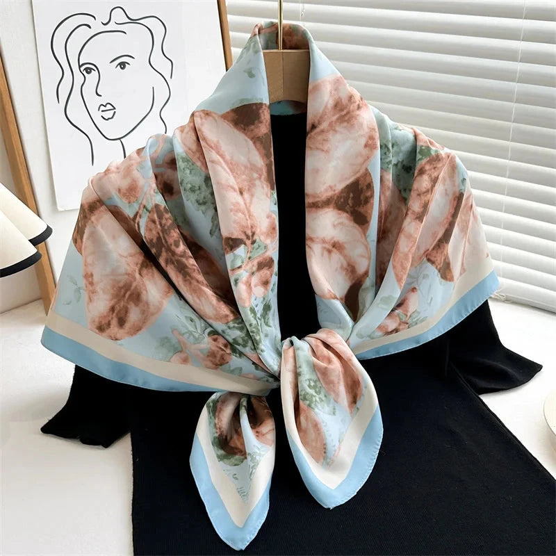 90*90Cm Square Scarf Twill Silk Feeling Women Head Shawls and Wraps Luxury Hair Tree Print Neck Scarves Hijab Bandana Pashmina Econic Blanks