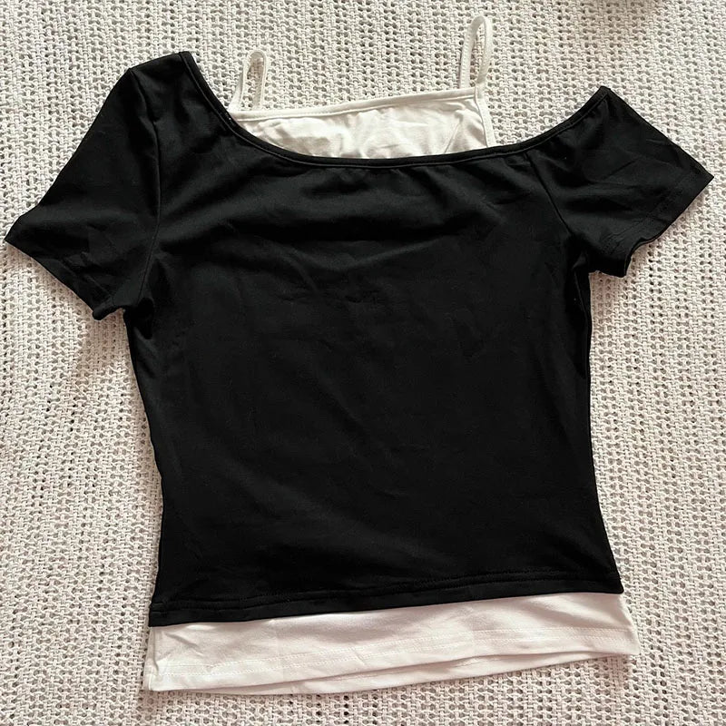 Women's 90s Vintage Punk T-Shirt Summer Streetwear Sexy Short Sleeve Gothic Slim Crop Top Hotgirl Casual Femme Tee Harajuku Y2k Quick Pick Grocers