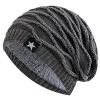 New Unisex Slouchy Winter Hats Add Fur Lined Men And Women Warm Beanie Cap Casual Five-pointed Star Decor Winter Knitted Hats Purest Peak