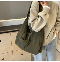 Trendy Women's Soft Cloth Shoulder Bag Solid Color Student 2026 Spring Y2k Casual Style Big Handbags Crossbody Bags for Women Quick Pick Grocers