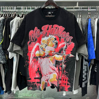 Praying Angel Shinning Diamond Cotton Short Sleeve Tshirts for Men and Women Crew Neck Loose Summer T-shirt Oversized Tees Quick Pick Grocers