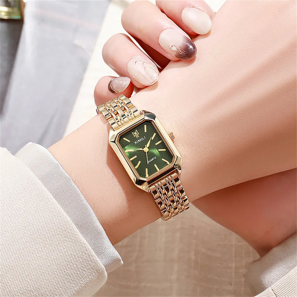 Women's Fashion Square Watches Gold Alloy Strap 2025 Luxury Ladies Quartz Wristwatches Qualities Female Roman Scale Clock Quick Pick Grocers