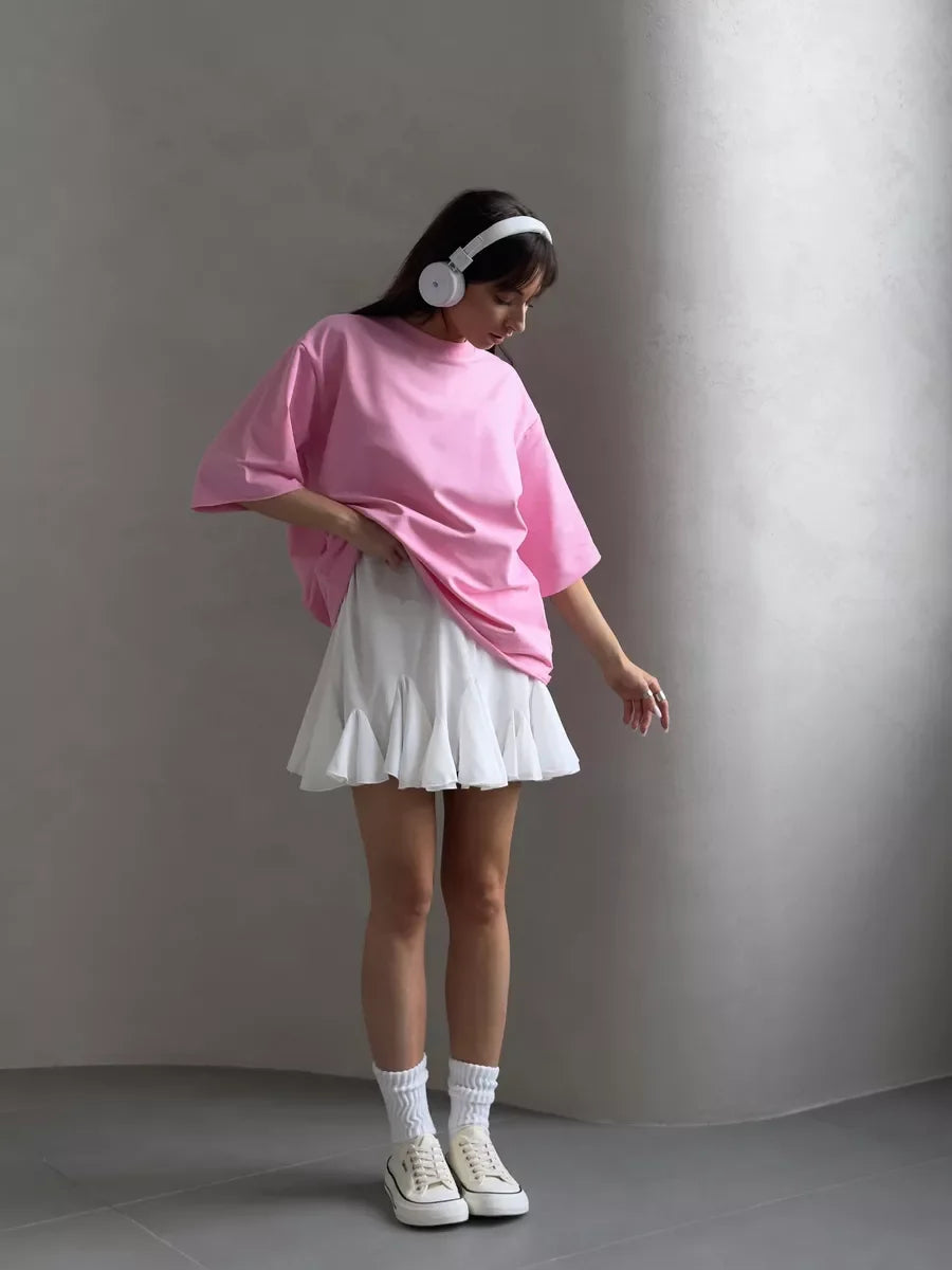 Hirsionsan Summer Casual Oversized T-shirts Women 100% Cotton Pink Loose Tees 2025 New Cusual Solid O Neck Female Aesthetic Tops Quick Pick Grocers