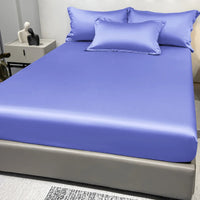 1 Simple Modern Satin Solid Color Fitted Sheet, Solid Color Ice Silk Bedspread For Bedroom, Bedding (Excluding Pillowcases) Quick Pick Grocers