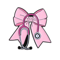 Pink Bowknot Medical Tools Stethoscope Enamel Pins Surgical Gloves Capsule Band Aid Brooches Clothes Lapel Badges Jewelry Gift Quick Pick Grocers