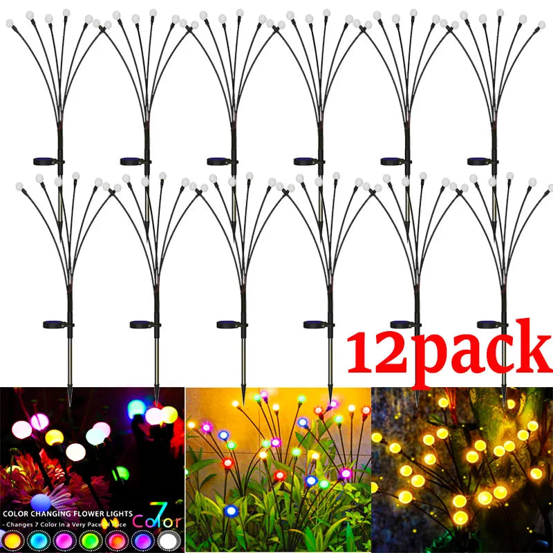12Pack Outdoor LED Solar Lights Waterproof Starburst Solar Firefly Lights Lawn Lamp Garden Lamp for Path Landscape Decorative Econic Blanks
