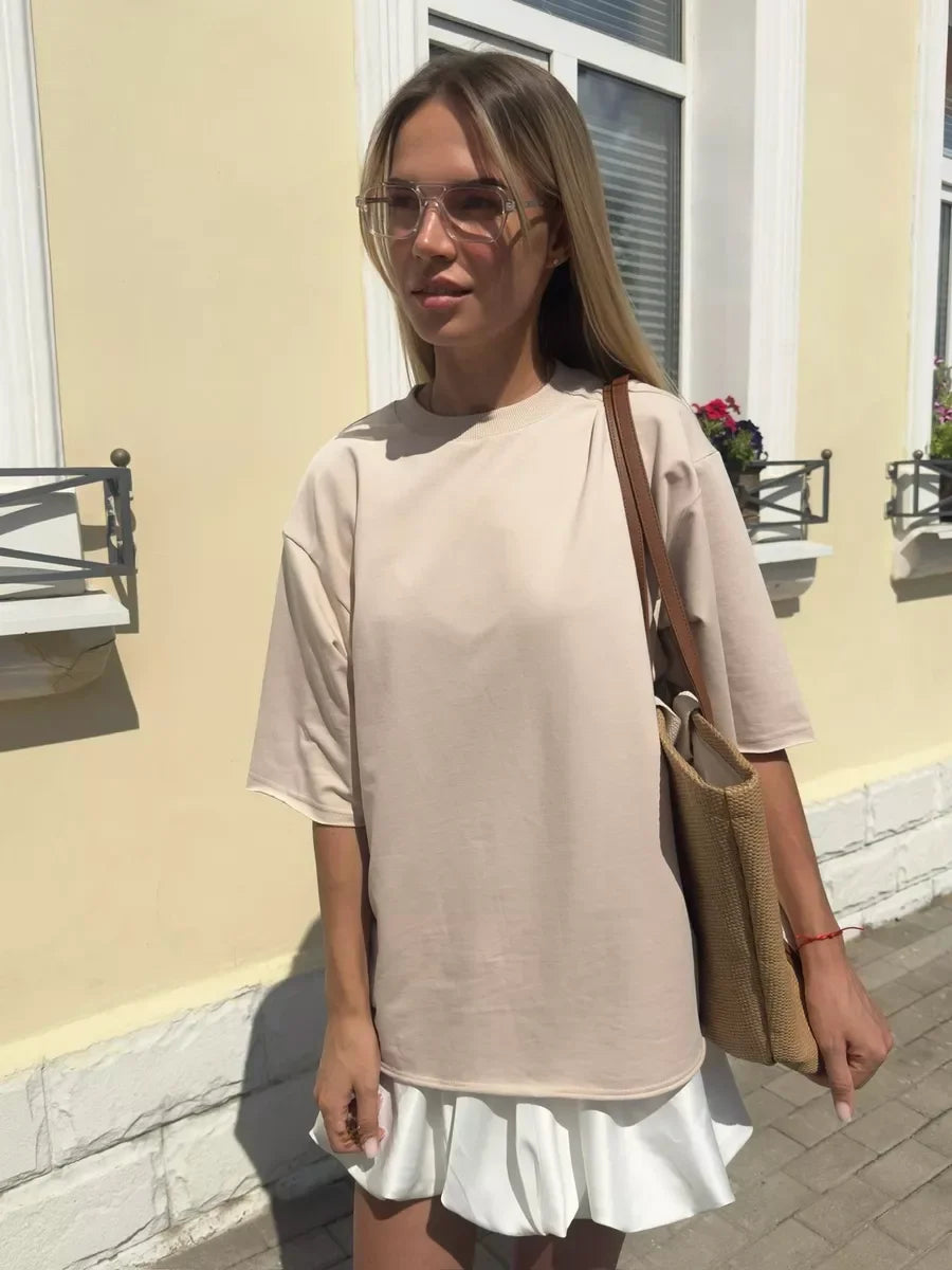 Hirsionsan Summer Casual Oversized T-shirts Women 100% Cotton Pink Loose Tees 2025 New Cusual Solid O Neck Female Aesthetic Tops Quick Pick Grocers