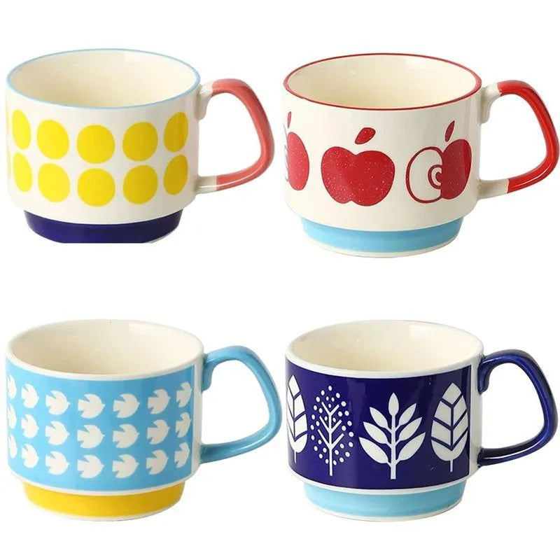 300ml Japanese Flower Coffee Mug Set Retro Ceramic Milk Oats Mug Office Water Handgrip Cup Kitchen Party Drinkware Set Quick Pick Grocers