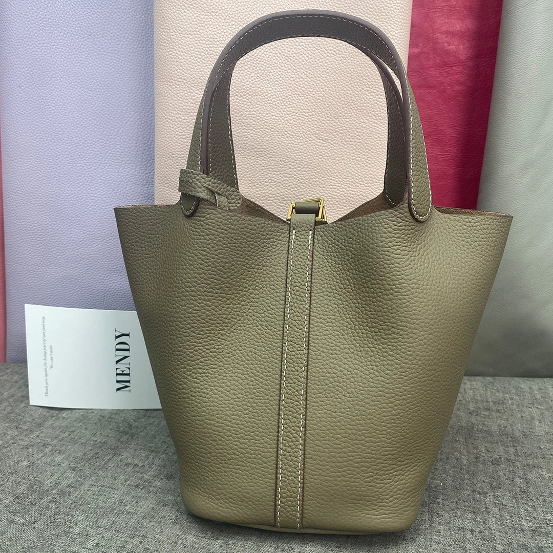 MENDY Women Bags Handbags Bucket Bag Real Leathe Fashion Tote Bag Genuine Leather Luxury Desginer Big Size Large Lady Hand Bags Quick Pick Grocers