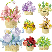 DIY MOC Potted Rose Sunflower Plants Succulents Bonsai Tree Gardens Romantic Building Blocks Model Bricks Kids Sets Kits Toys Purest Peak Salt