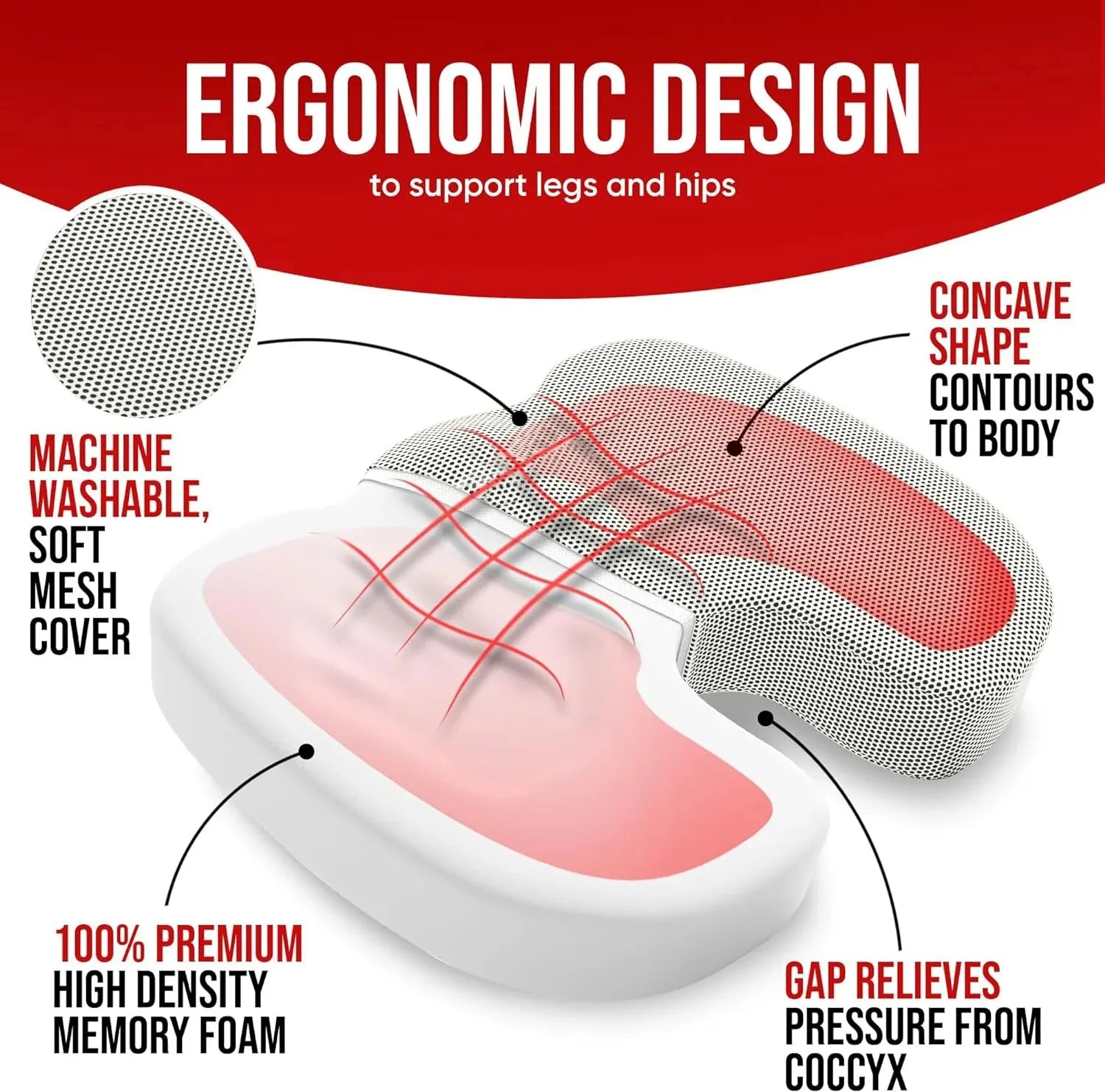 Ergonomic Memory Cotton Office Cushion Hemorrhoid Cushion Chair Cushion Sedentary Artifact Student Ass Cushion Econic Blanks