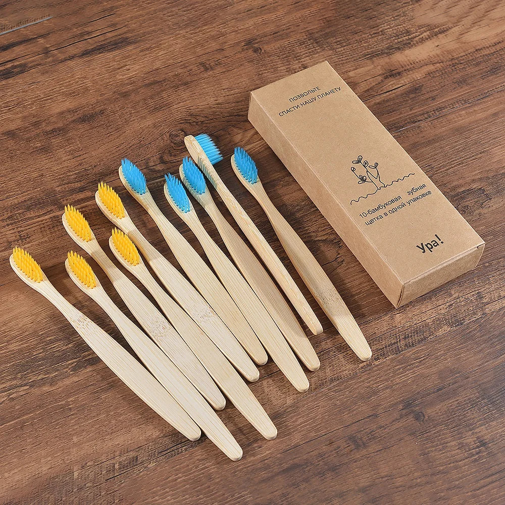 10Pcs Colorful Toothbrush Natural Bamboo Tooth Brush Sets Soft Bristle Charcoal Teeth Eco Bamboo Toothbrushes Dental Oral Care Econic Blanks