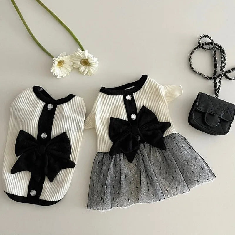 Luxury Dog Dress for Small Dogs Summer Puppy Clothes Bow Lace Dog Skirt Black White Dog T Shirt Girls Dog Costume Chihuahua Vest Quick Pick Grocers