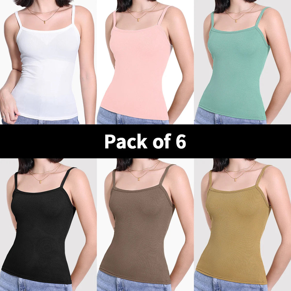 3/6 Pcs Ladies' Summer Korean Version Of Suspender Vest With Solid Color Foundation Joker Sexy Suspender Top Slim And Thin Teen Quick Pick Grocers