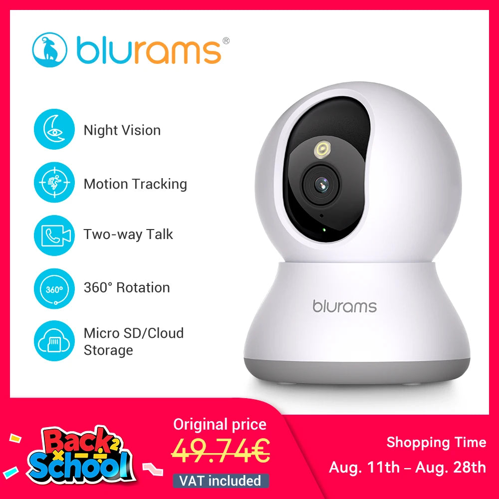 Blurams 2.4＆5G WiFi Indoor Camera, 2K, 360° PTZ Pet Dog IP CCTV Camera with Phone App, 2-Way Talk, Night Vision, for Home Securi Econic Blanks