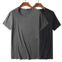2 Packs Bamboo Fiber Round Neck T-shirts Short Sleeve Classic Tees Sweat-absorbent Gym Man Undershirt Solid Color Tee Black New Quick Pick Grocers