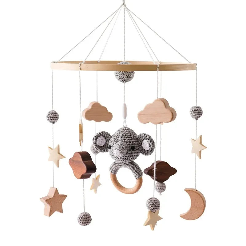 Crib Bell Rotary Music Box with Songs 0 12 Months Baby Bed Hanging Bell Toy Motor Accessory Pendant Toy Nursery Plays Wood Grain Purest Peak