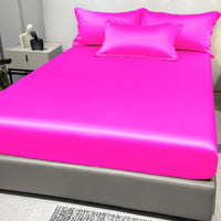 1 Simple Modern Satin Solid Color Fitted Sheet, Solid Color Ice Silk Bedspread For Bedroom, Bedding (Excluding Pillowcases) Quick Pick Grocers