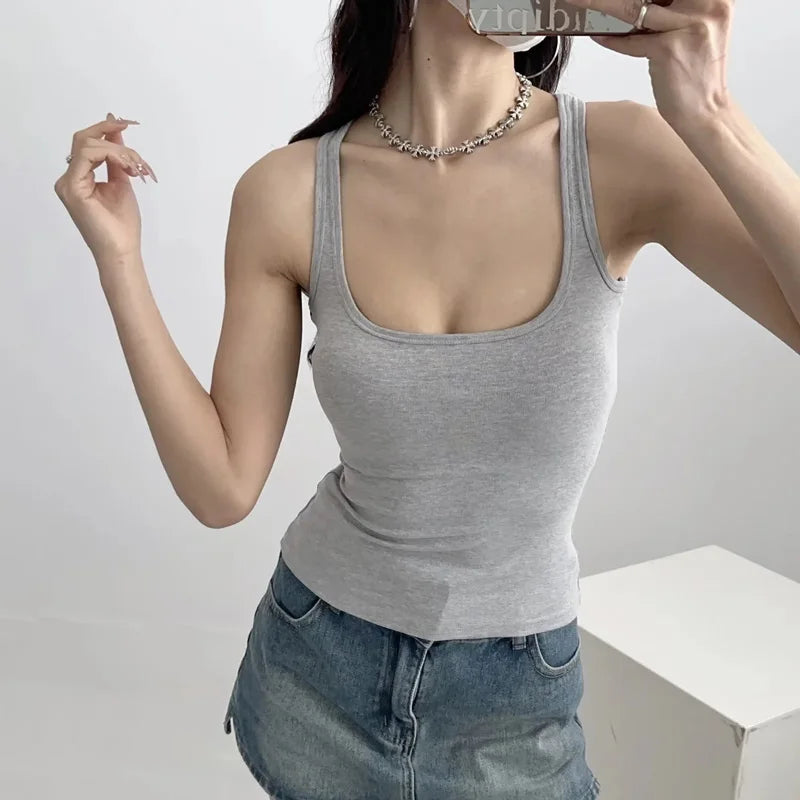 Women's Sculpted Square Neck Tank Top Summer Slim Fit Workout Athletic Crop Tops for Women Quick Pick Grocers