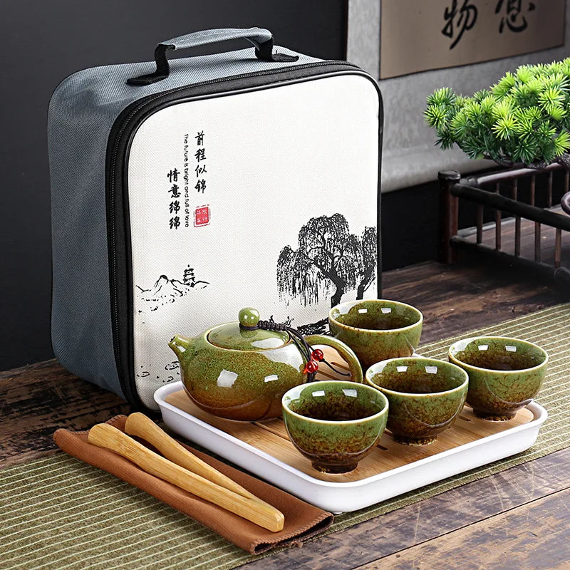 With Travelling Bag 4 Cups Chinese Kung Fu Tea Set Travel Set Ceramic Portable Teapot Porcelain Teaset Gaiwan Tea Cups Tea Tool Quick Pick Grocers