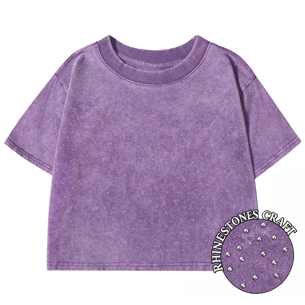 100% Cotton Washed T-Shirts For Women Loose O-Neck Crop Tops Y2k Street Female Clothes Summer Casual Vintage Short Sleeve Tees Quick Pick Grocers