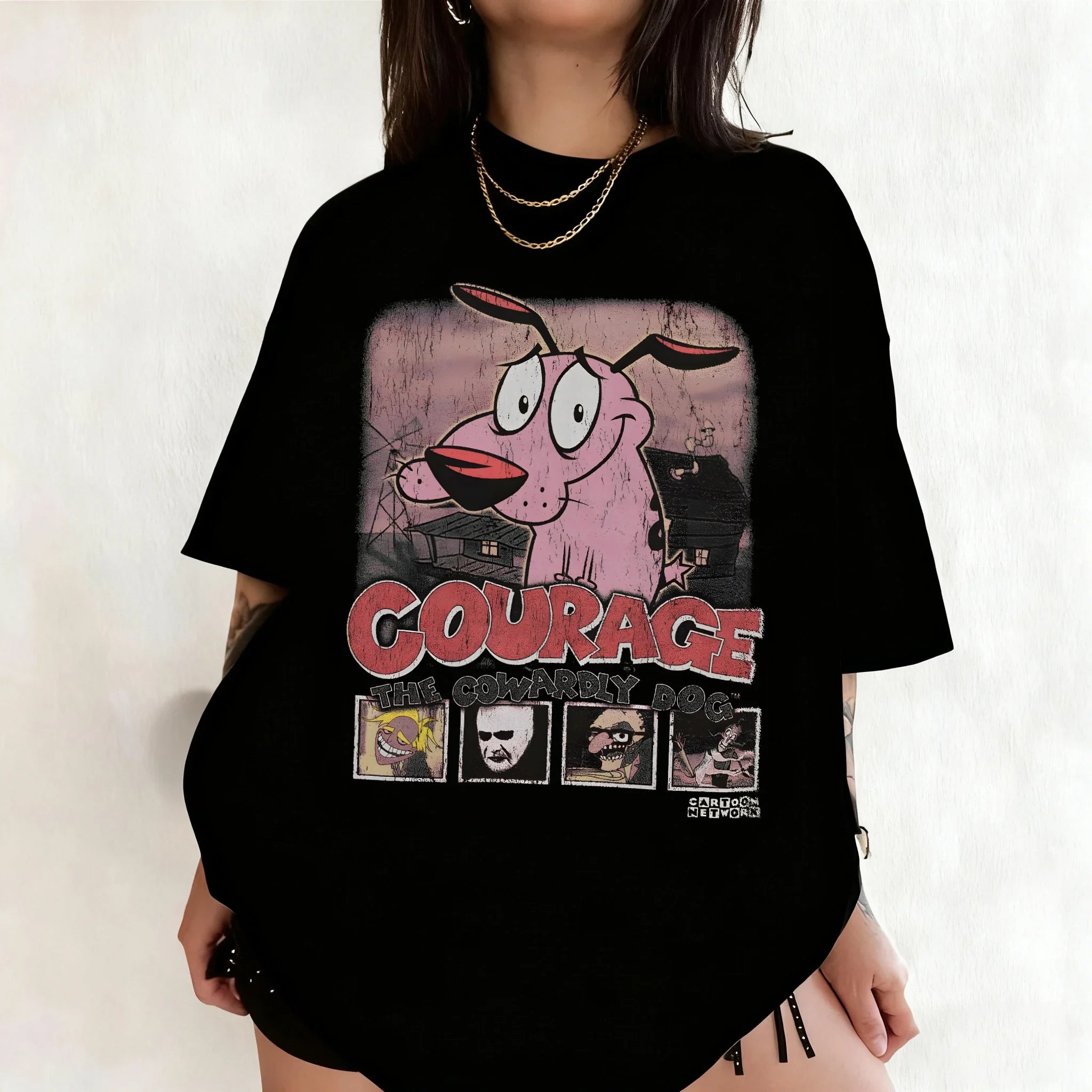 Vintage Courage The Cowardly Dog Cartoon Print Short Sleeve T-Shirt Retro Unisex Graphic Tee 90s Nostalgia Summer Streetwear Tee Quick Pick Grocers