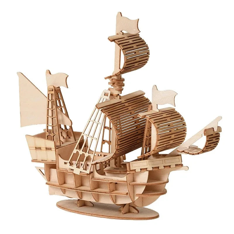 1PC 3D Sailboat Wooden Puzzle Assembly Model Puzzle DIY Wooden Crafts 3D Puzzle Gifts Desktop Decoration Quick Pick Grocers