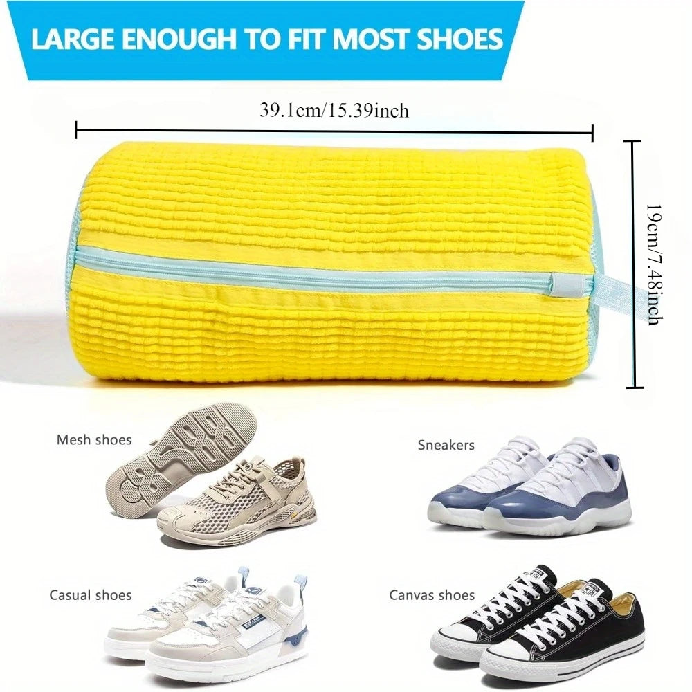 Durable Shoe Washing Machine Bag for All Shoe Types-Yellow with Blue Zipper,Ideal for Sneakers and Casual Shoes,Laundry Wash Bag Econic Blanks