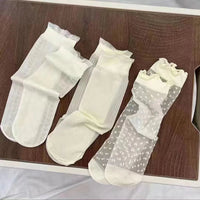 3pairs Summer Lace Bow Mesh Thin Low Tube Socks for Women Lolita Cute Aesthetic Black White JK Short Stockings New Fashion Socks Quick Pick Grocers