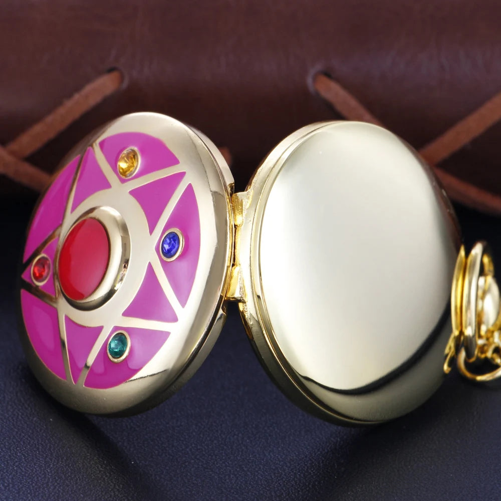 Japanese Anime Beauty Girl Gold Quartz Pocket Girl Vintage Fob Watch Children's Gift Women Pendant Necklace Souvenir Quick Pick Grocers