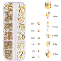 2400pcs+ Shiny Clear Crystal Gems Nail Rhinestones 1.5-4mm Mixed Round Glass Stone Flatback Nail Charms 12grids Nail Diamond DIY Econic Blanks