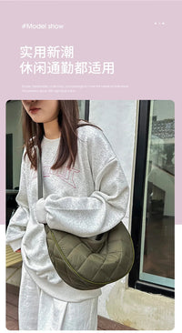 Waist Half Moon Belt Bag Solid Color Crossbody Bag Large Capacity Shoulder Bags Portable Nylon Plaid Travel Bags for Commuting Quick Pick Grocers