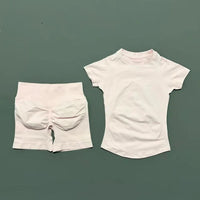 2 Pcs HISTELLO Sports Gym Sets Short Sleeve Seamless Yoga Clothing Fitness Set Women Workout Running Sports Short Leggings Suit Quick Pick Grocers
